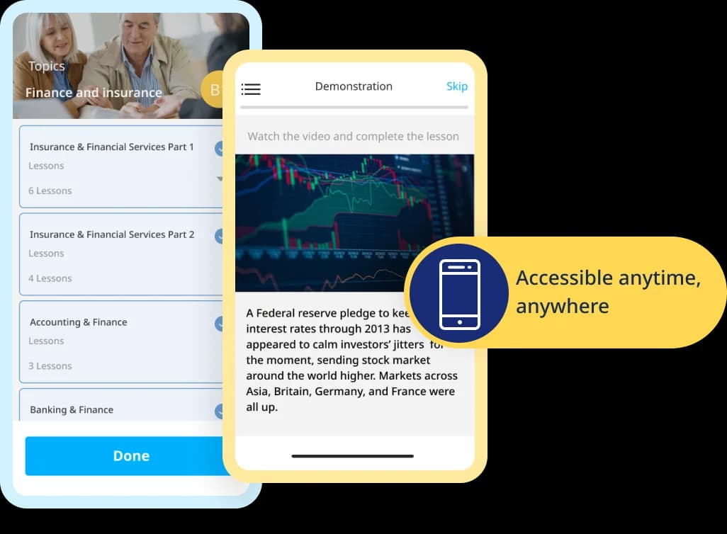 Stacked images showing a customized curriculum for finance and insurance.